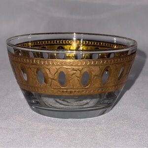 Vtg Culver Gold Antigua Glass Bowl Crackled